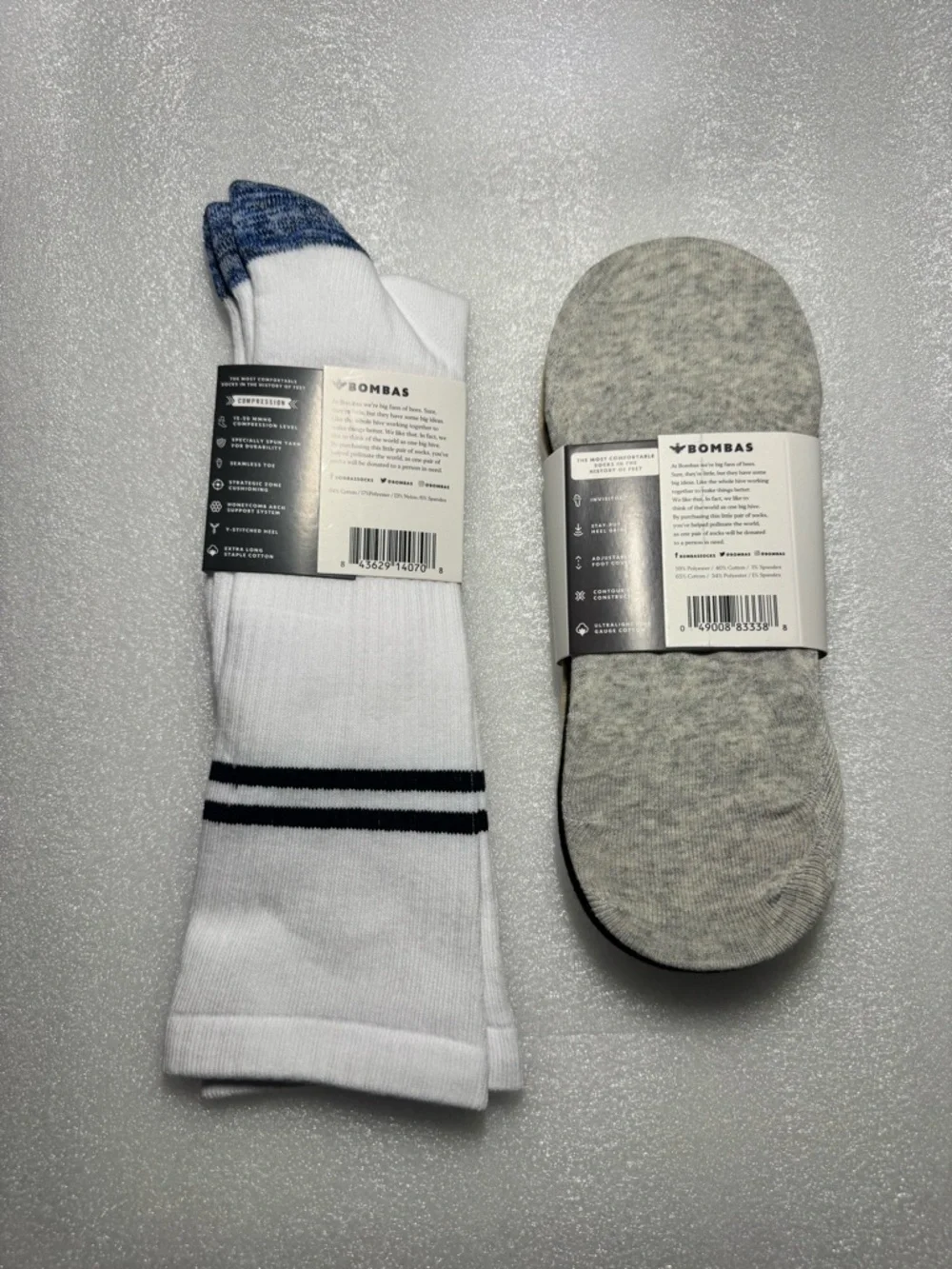Bombas NWT Unisex 1pr compression & 1-4pk No Show Black White Tan,Gray Medium